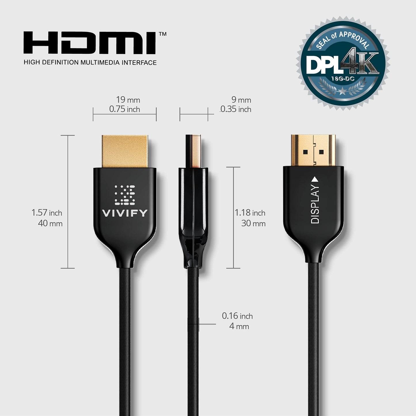 VIVIFY Fiber Optics Ultra Slim Extra Long Cable 10m 4K 60Hz HDMI 2.0 - Made in Taiwan