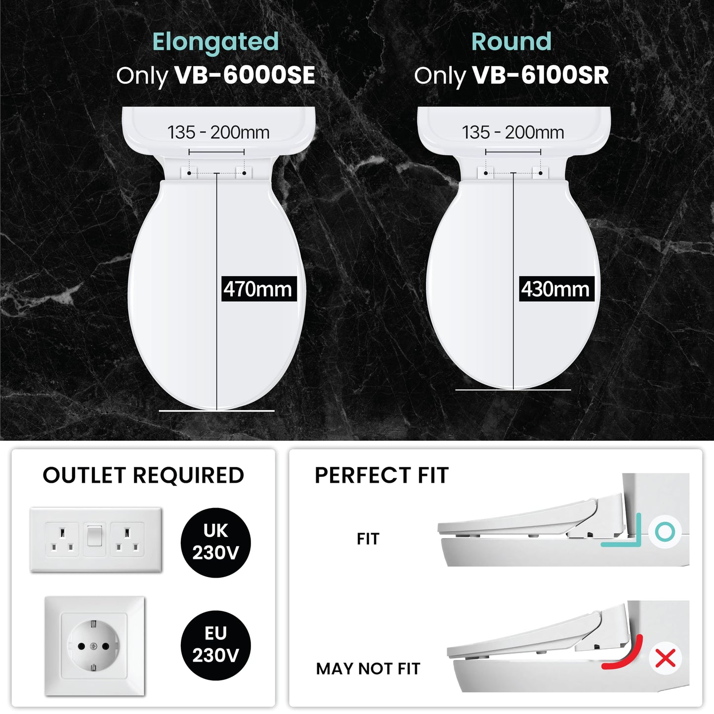 VOVO VB-6100SR Round Electronic Smart Bidet Toilet Seat with Dryer, Heated Toilet Seat, Self-Cleaning Nozzle, LED Light - Made in Korea