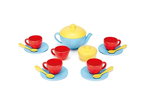 Green Toys Tea Set, Blue/Red/Yellow - Made in U.S.A.