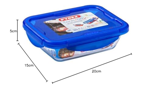 Pyrex® Cook & Go Set of 3 Rectangular Glass Storage Boxes with Airtight and Waterproof Lids (20 x 15 cm, 0.8L) - Made in France