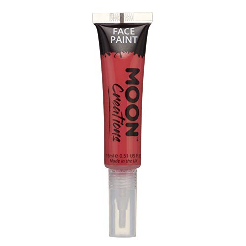 Moon Creations Face & Body Paint Tubes with Brush Applicator | Red | 15ml - Made in UK