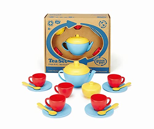 Green Toys Tea Set, Blue/Red/Yellow - Made in U.S.A.