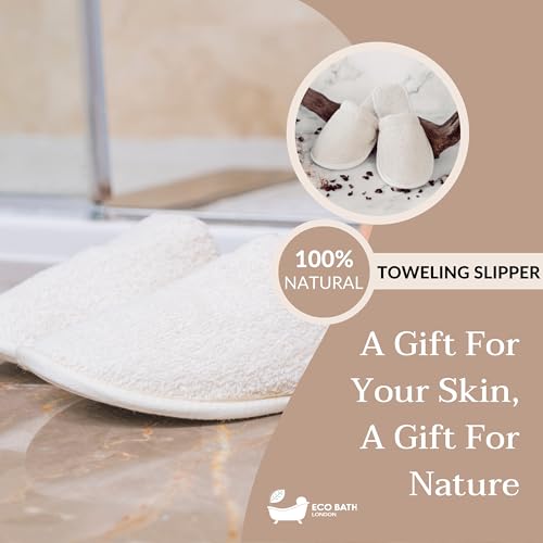 Eco Bath London Natural 100% Organic Cotton Ultra Soft Toweling Slippers - Made in Turkey