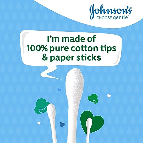 Johnson's Baby Cotton Buds 100% Pure Cotton and Paper Sticks (1 x Pack of 200) - Made in Italy