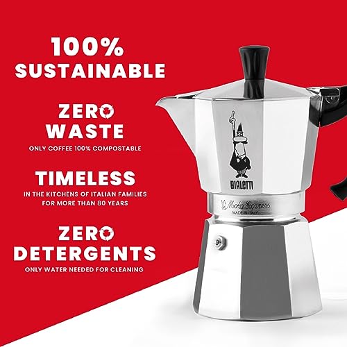 Bialetti Moka Express Caffettiera in Alluminio, 6 Cups 270 mL (Silver) - Made in Italy