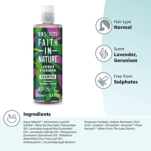 Faith In Nature 100ml Travel Size Lavender & Geranium Shampoo - Made in UK