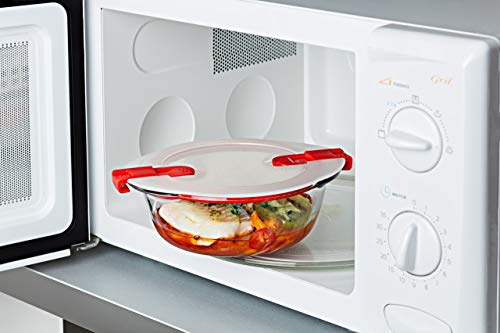 Pyrex Cook & Heat Set of 3 Round Glass Food 1.1L with Microwave Airtight Lid-Storage Containers - Made in France