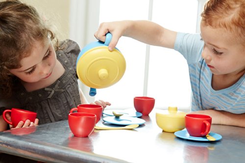 Green Toys Tea Set, Blue/Red/Yellow - Made in U.S.A.