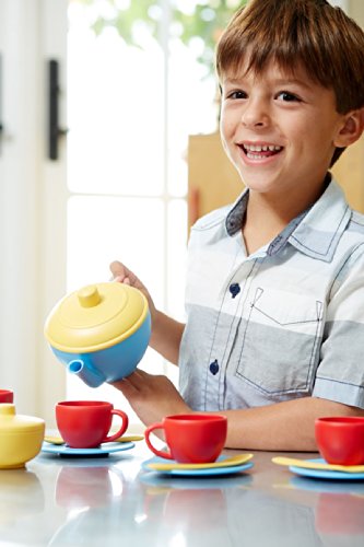 Green Toys Tea Set, Blue/Red/Yellow - Made in U.S.A.