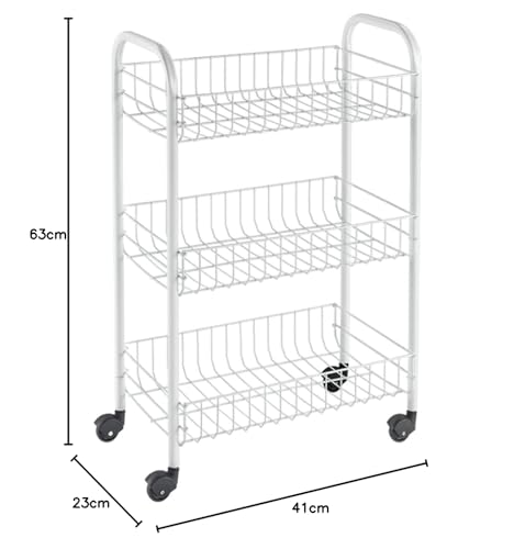 Metaltex Siena 3-Tier Multipurpose Storage Cart (White Metal) - Made in Italy