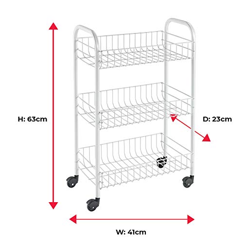 Metaltex Siena 3-Tier Multipurpose Storage Cart (White Metal) - Made in Italy