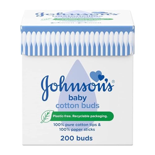 Johnson's Baby Cotton Buds 100% Pure Cotton and Paper Sticks (1 x Pack of 200) - Made in Italy