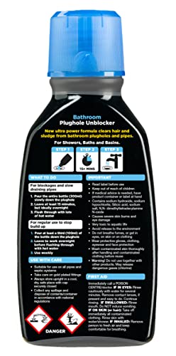 Buster Bathroom Drain Unblocker Removes Hair & Sludge in Showers 300ml, Pack of 3 - Made in UK