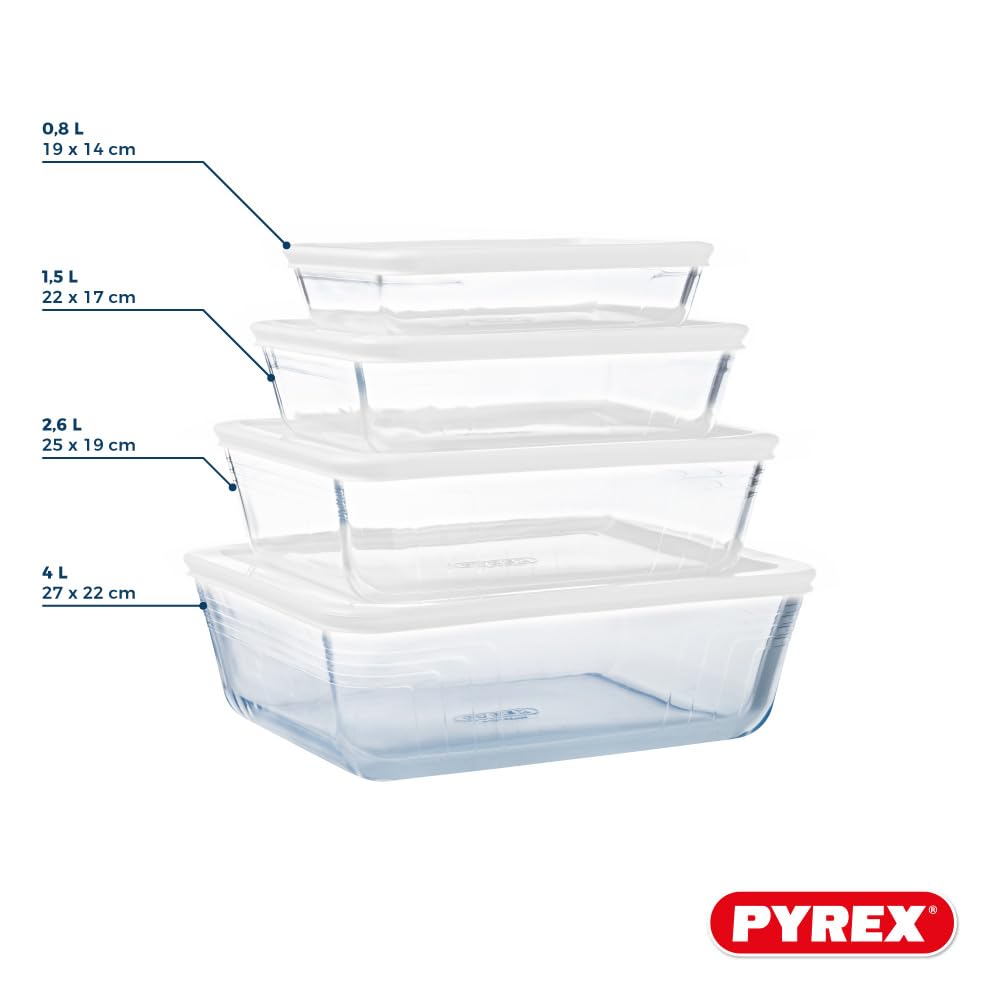 Pyrex Cook & Freeze Set of 4 Rectangular Boxes with Lid - Made in France