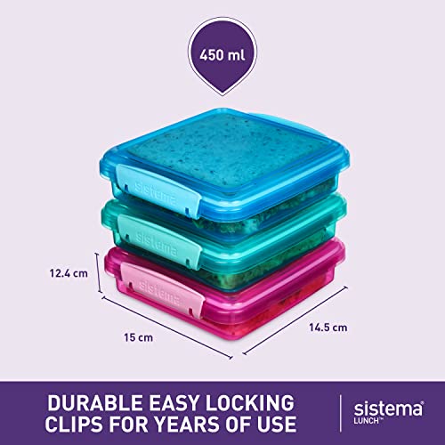 Sistema 450 ml Lunch Sandwich Boxes (3 Count) - Made in New Zealand