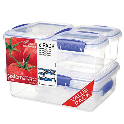 Sistema KLIP IT Food Storage Containers 2L, 1L, 400 ml, 200 ml (6 Count) - Made in New Zealand