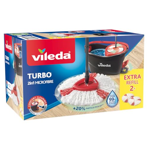 Vileda Turbo Microfibre Mop and Bucket Set with Extra 2-in-1 Head Replacement - Made in Italy