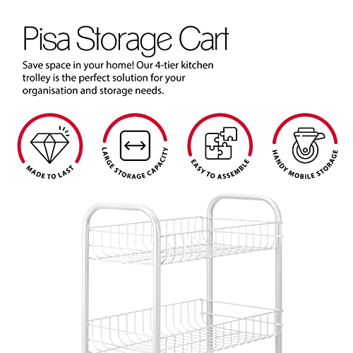 Metaltex Pisa 4-Tier Multipurpose Storage Cart with Wheels 41 x 23 x 84 cm (White) - Made in Italy