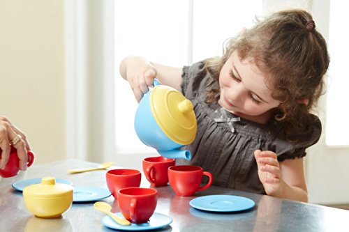 Green Toys Tea Set, Blue/Red/Yellow - Made in U.S.A.