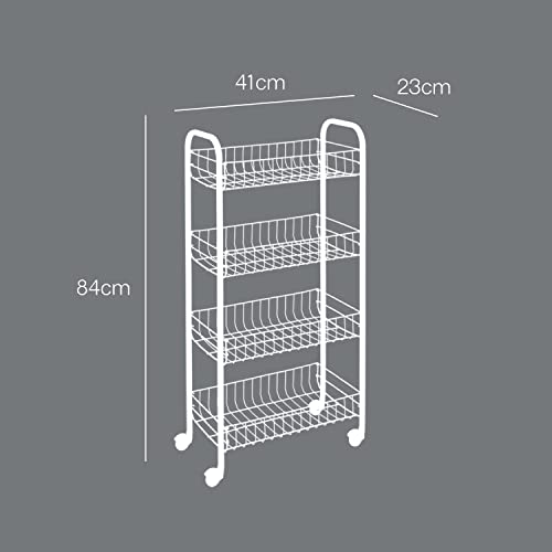 Metaltex Pisa 4-Tier Multipurpose Storage Cart with Wheels 41 x 23 x 84 cm (White) - Made in Italy