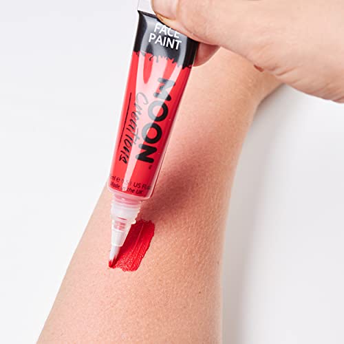 Moon Creations Face & Body Paint Tubes with Brush Applicator | Red | 15ml - Made in UK