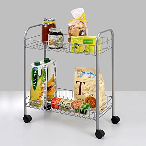 Metaltex Madrid 2-Tier Multipurpose Storage Trolley with Wheels - Made in Italy