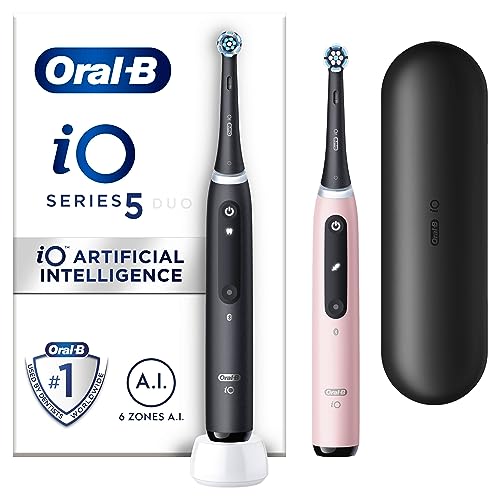 Oral-B iO5 2x Electric Toothbrushes For Adults, 2 Handles, 2 Toothbrush Heads & 1 Travel Case - Made in Germany