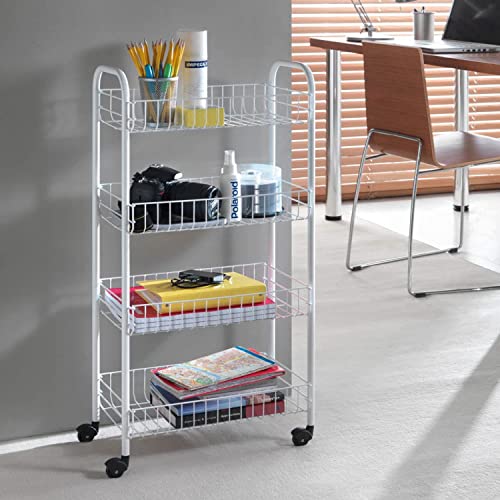 Metaltex Pisa 4-Tier Multipurpose Storage Cart with Wheels 41 x 23 x 84 cm (White) - Made in Italy