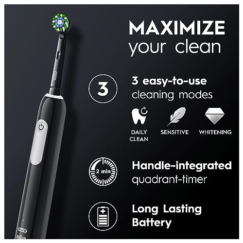 Oral-B Pro 1 Electric Toothbrush With 3D Cleaning, 1 Toothbrush Head, Gum Pressure Control, 2 Pin UK Plug, Black, Electric Toothbrush & Accessories - Made in Germany