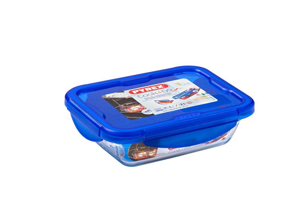 Pyrex® Cook & Go Set of 3 Rectangular Glass Storage Boxes with Airtight and Waterproof Lids (20 x 15 cm, 0.8L) - Made in France