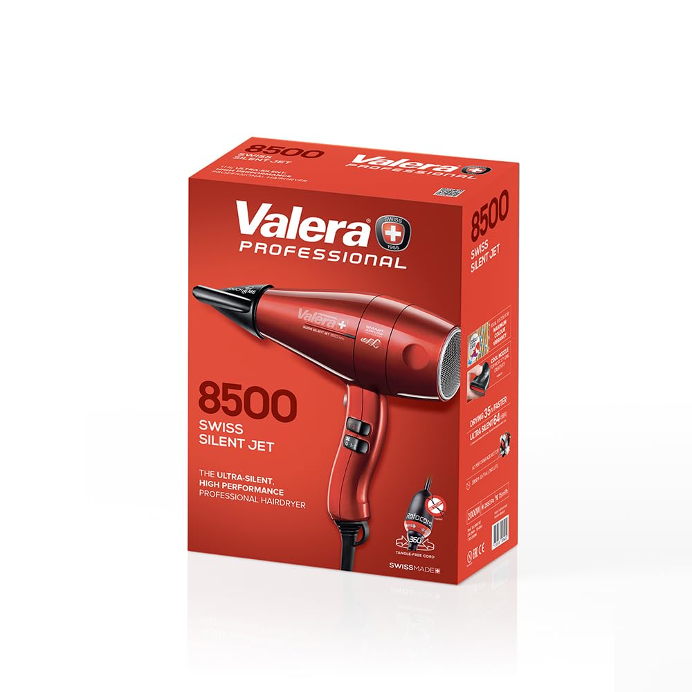 Valera Swiss Silent Jet 8500 Professional Ionic Hairdryer with Diffuser for Curly Hair 2000W - Made in Switzerland