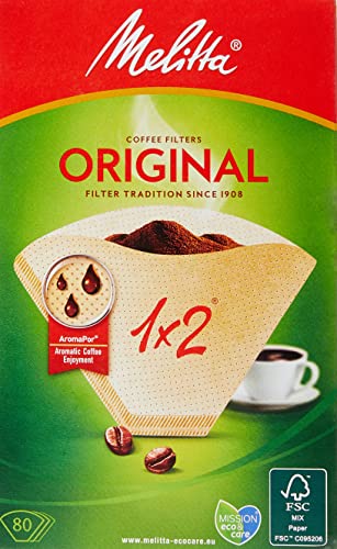 Melitta 80 Coffee Filters Size 1x2 (Brown) - Made in Italy