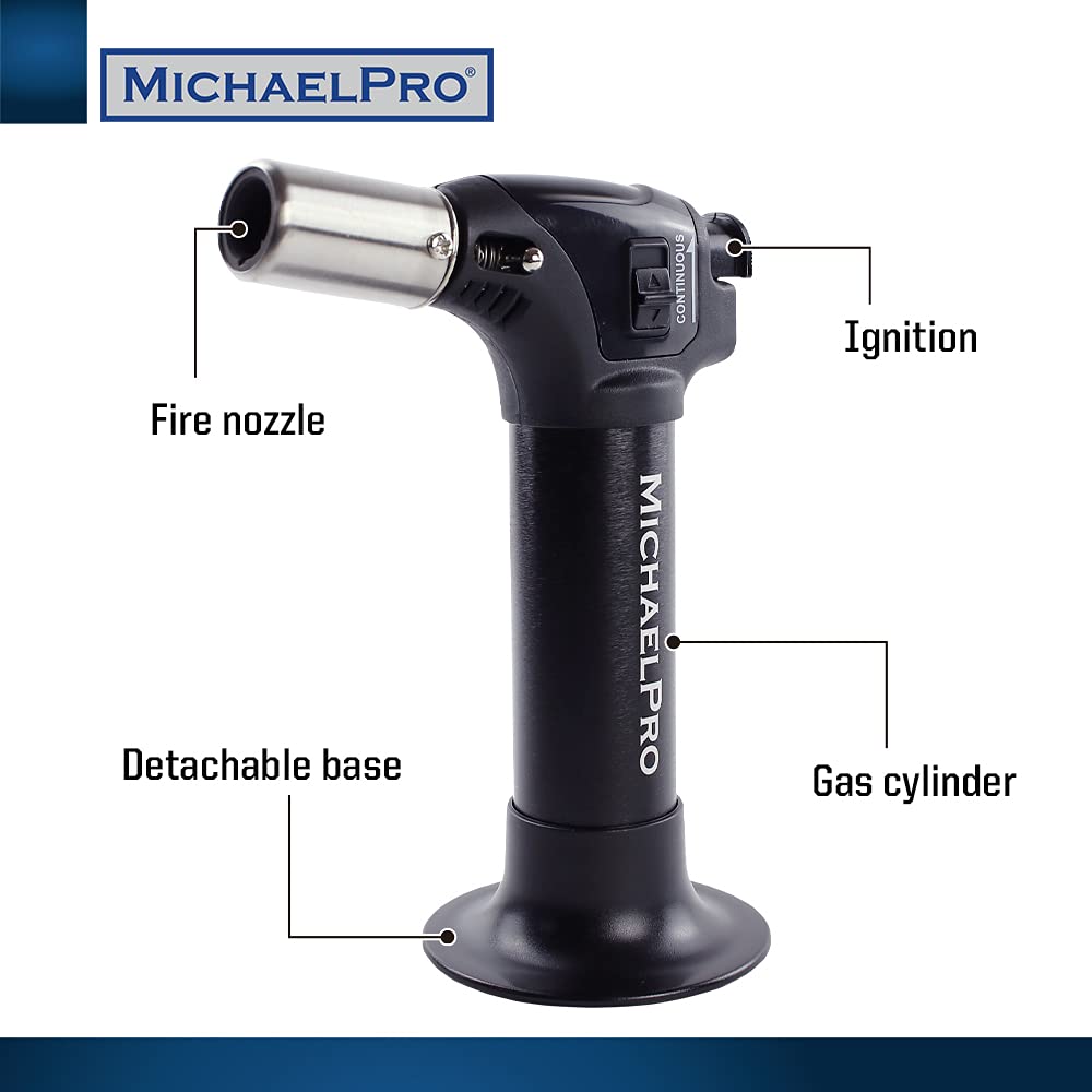 MichaelPro MP011003 Butane Professional Torch, Adjustable Flames with Safety Lock - Made in Taiwan