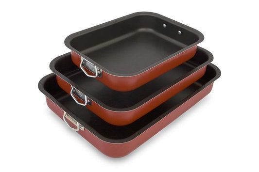 Menax Non Stick Deep Roasting Oven Baking Tins Trays (3 Piece Set) - Made in Italy