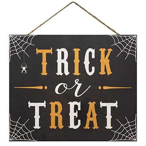 JennyGems Halloween Front Door Trick Or Treat Wood Sign 10x12 - Made in USA