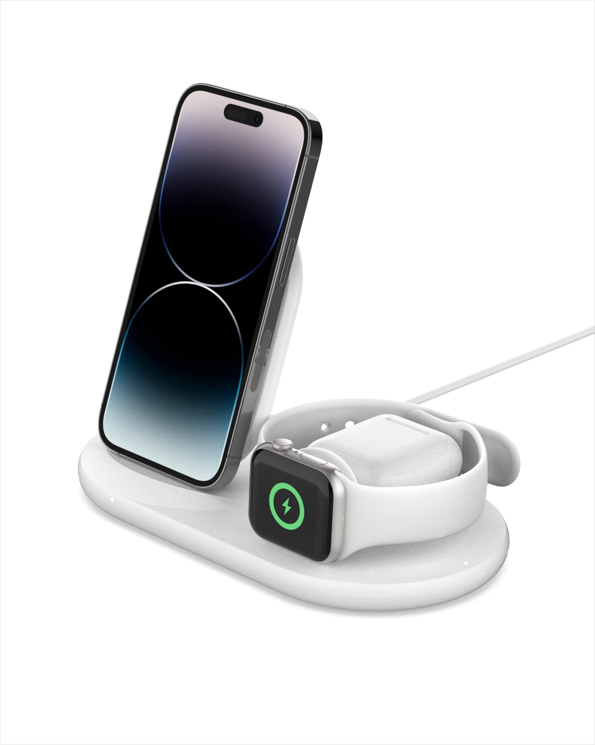 Belkin 3 in 1 Wireless 7.5W Charging Station for iPhone, Apple Watch and AirPods (White) - Made in Vietnam