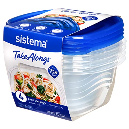 Sistema 1.2L Deep Square Food Storage Containers, Pack of 4 - Made in New Zealand