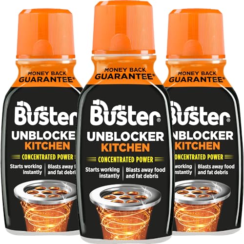 Buster Kitchen Sink Unblocker Blasts Fat &amp; Food Debris 150g x 3 - Made in UK