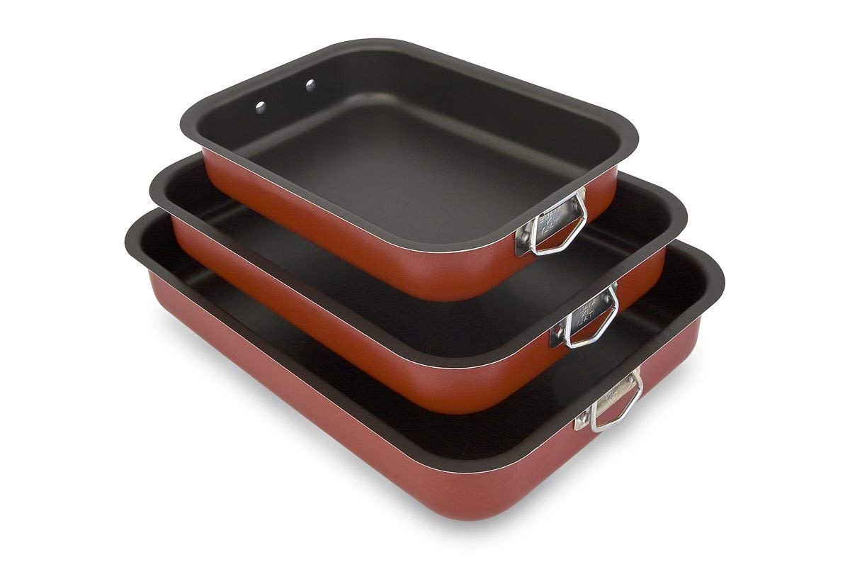 Menax Non Stick Deep Roasting Oven Baking Tins Trays (3 Piece Set) - Made in Italy