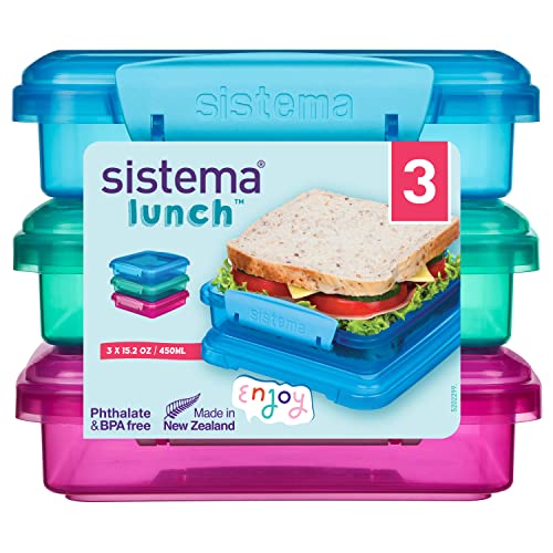 Sistema 450 ml Lunch Sandwich Boxes (3 Count) - Made in New Zealand