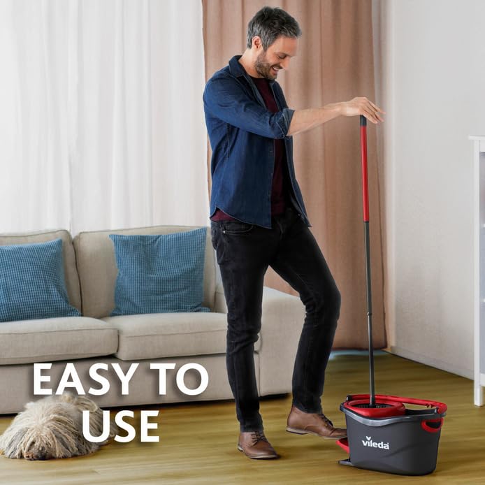 Vileda Turbo Microfibre Mop and Bucket Set with Extra 2-in-1 Head Replacement - Made in Italy