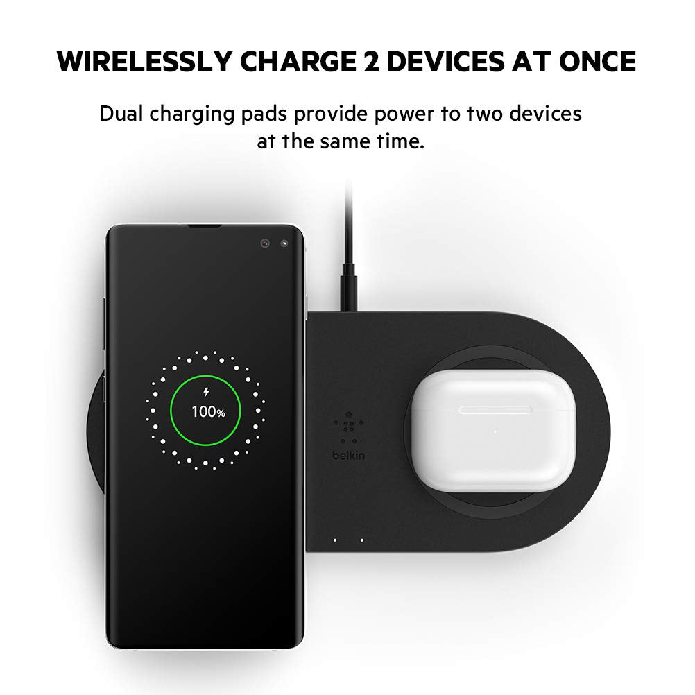 Belkin Dual Wireless Charging Pad 10W for iPhone, Galaxy, Pixel, AirPods more - Made in Vietnam