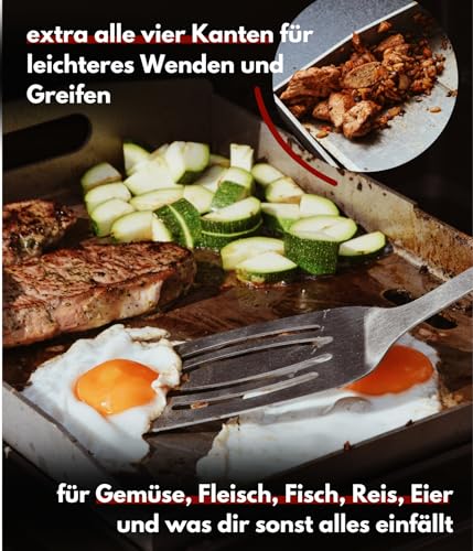 LEÓN Goods 4 mm Plancha Stainless Steel Grill Plate (Includes Grill Scraper/Spatula) - Made in Germany