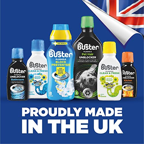 Buster Bathroom Drain Unblocker Removes Hair & Sludge in Showers 300ml, Pack of 3 - Made in UK