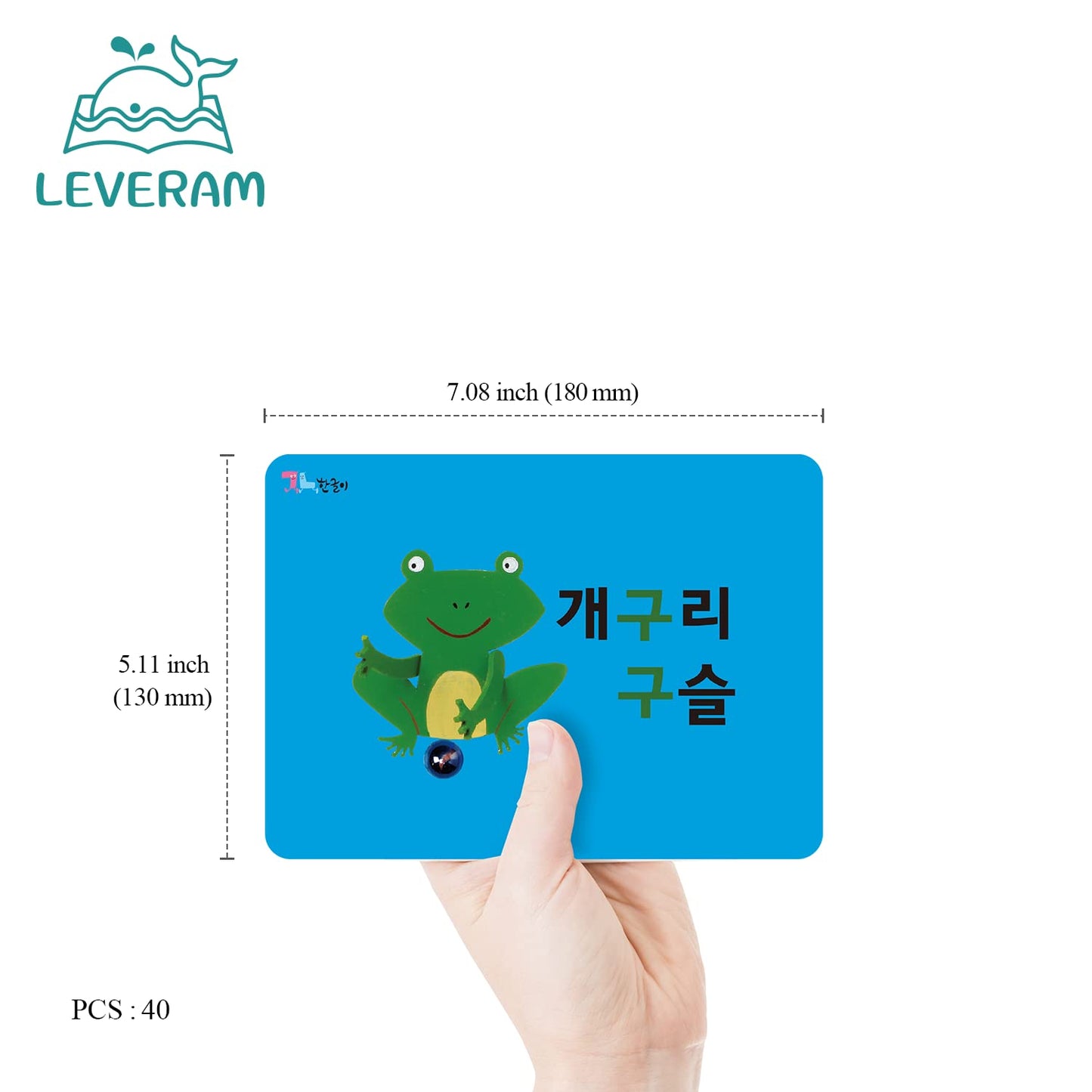 Leveram Korean Two-Word Flashcards  for Beginners (40 Cards for 80 Words) - Made in Korea