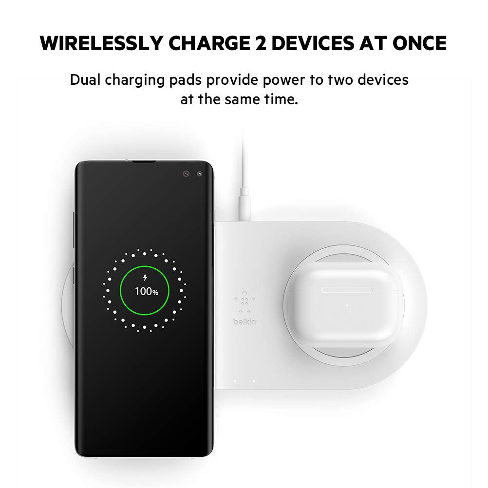 Belkin Dual Wireless Charging Pad 10W for iPhone, Galaxy, Pixel, AirPods more - Made in Vietnam