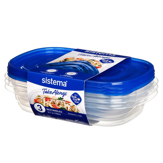 Sistema 950ml Rectangle Food Storage Containers (Pack of 3) - Made in New Zealand