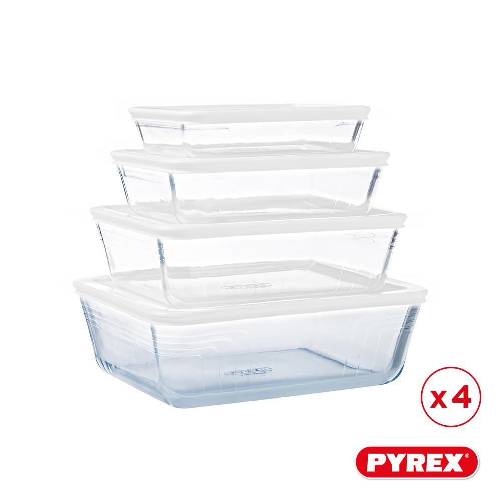 Pyrex Cook & Freeze Set of 4 Rectangular Boxes with Lid - Made in France