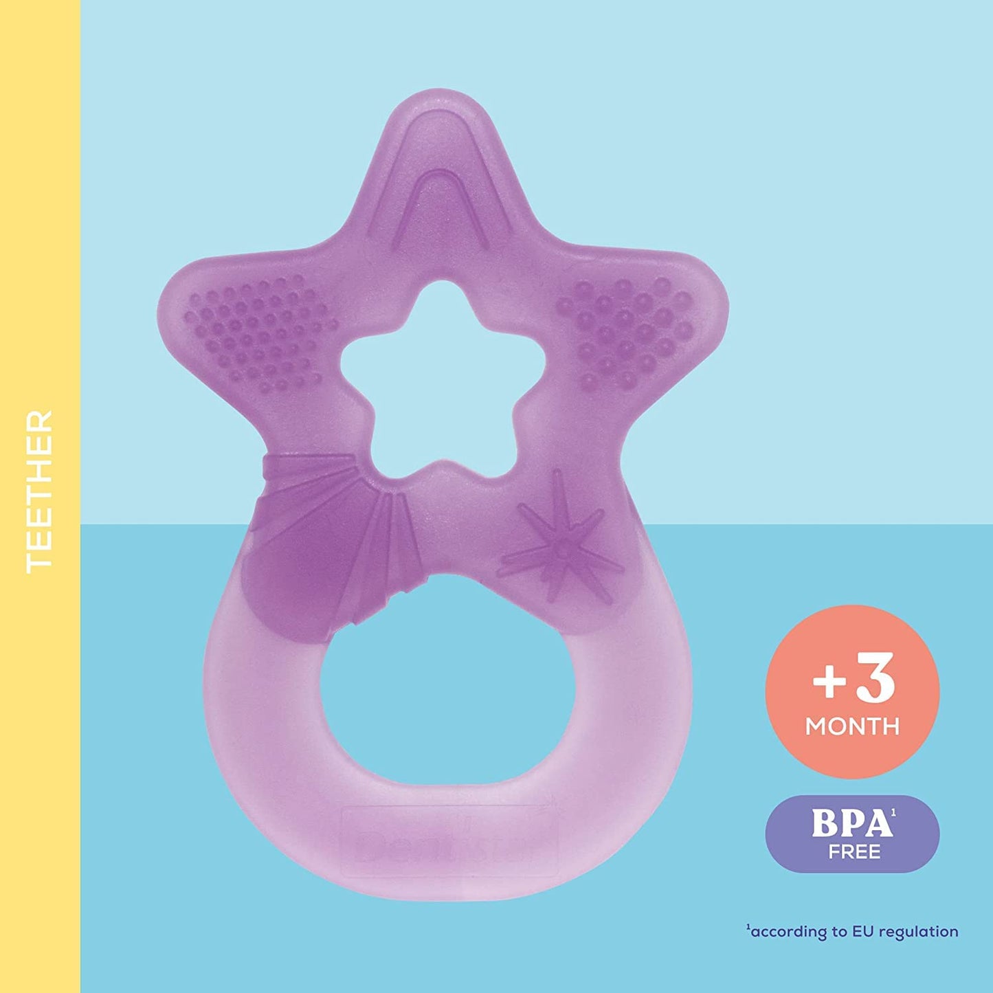 Dentistar Star Green & Light Blue Soft Silicone Baby Teething Ring Teether Pack of 2 (3+ Months) - Made in Germany -