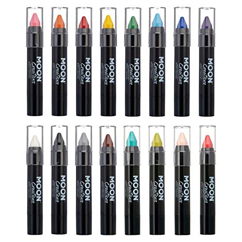 Moon Creations Face Paint Stick Body Crayons | Set of 16 | 3.2g - Made in UK